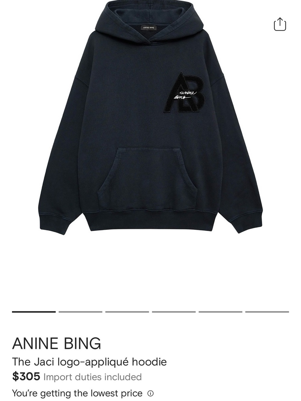 Anine Bing Jaci Black Embroidered 'AB' Letter Patch Hoodie - Picture 4 of 4